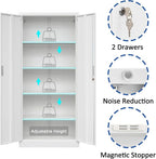 BESFUR Metal Storage Cabinet, 72" - White Garage Metal Cabinet, Adjustable Shelves and Locking Doors for Office, School, Garage