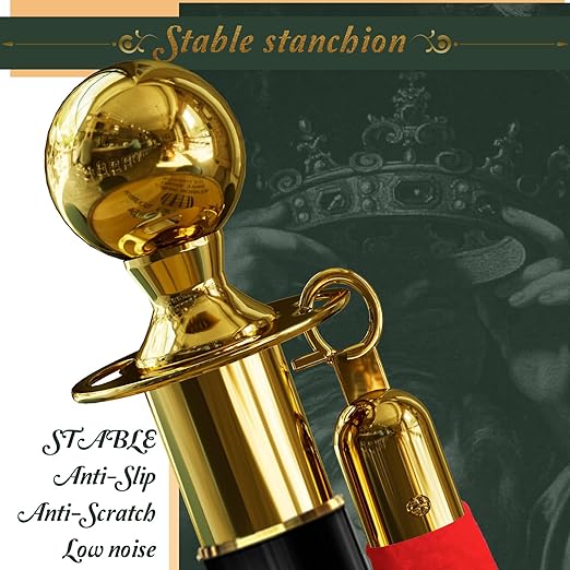 8PCS Black-Gold Stanchions Posts with 4PCS 5 ft Red Velvet Rope, Red Velvet Rope Stanchion Set Crowd Control Barriers, Stanchions and Velvet Ropes Red Carpet Poles for Party Supplies