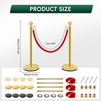 Gold Stanchions with Red Velvet Ropes - 4 Pack Stainless Steel Posts, Fillable PE Base, Crowd Control Barriers for Weddings, Events & Parties (gold-hollow-4PCS)