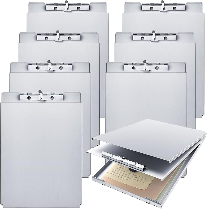 Henoyso Metal Storage Clipboard Bulk Heavy Duty Aluminum Clip Board for Teacher Contractor Medical Construction Office School Classroom, 12.6x9.2x1 Inch, Fit Letter Size 8.5x11 Inch Paper(8 Pcs)