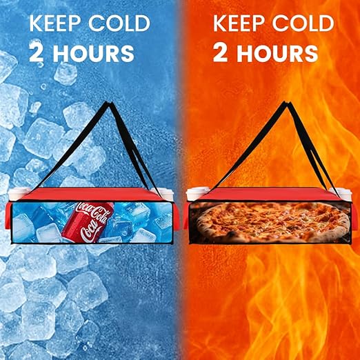 Insulated Pizza Delivery Bag with 4 Cup Holders, 24" x 6" Pizza Warmer Bag for Hot Pizza/Drinks, Pizza Carrier for Events, Large Food Delivery Carrier for Transport/Shopping/Catering, Red