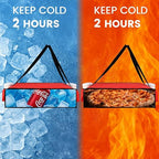 Insulated Pizza Delivery Bag with 4 Cup Holders, 24" x 6" Pizza Warmer Bag for Hot Pizza/Drinks, Pizza Carrier for Events, Large Food Delivery Carrier for Transport/Shopping/Catering, Red