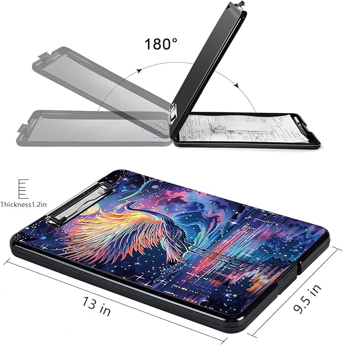Clipboard with Storage, High Capacity Plastic Storage Clipboard with Pen Holder for for Women Teachers Work, School & Office Supplies, Cute Pattern Decorative Clipboards, Colorful Crane