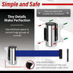 DuraSteel Wall Mount Crowd Control Retractable Belt Barrier- 9.2 Ft Blue Retractables Barrier Belt w/Stainless Steel Casing - Do Not Enter Crowd Control Barriers NOT Stanchions with Retractable Belts