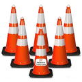 Pyle 28-Inch High-Visibility PVC Safety Cones, Set of 6, Durable & Stackable, Fluorescent Orange, Heavy Base for Traffic Control, Parking Lots, Construction, Roadwork