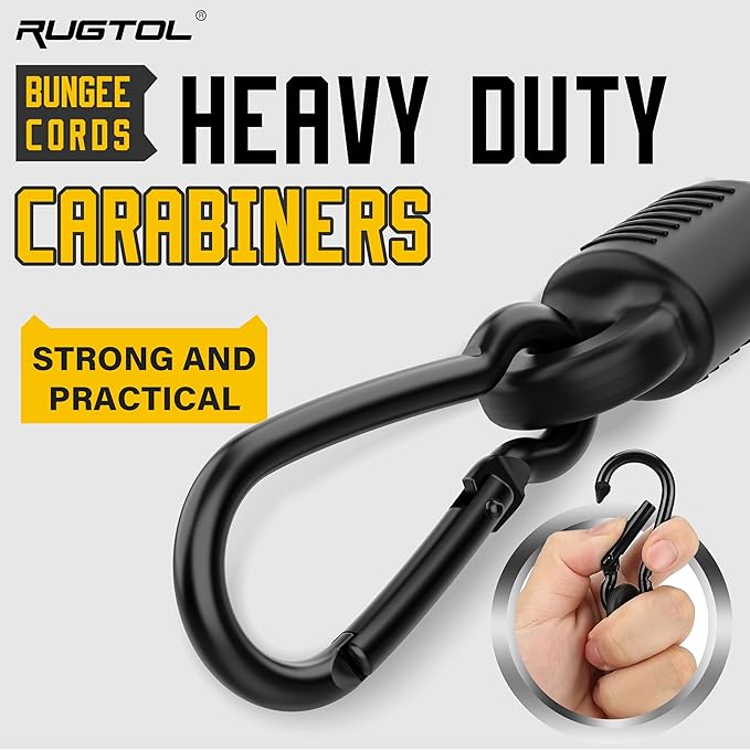 Bungee Cords with Hooks, 60 Inch Adjustable Elastic Bungee Cords with Carabiner Hooks, Easy to Adjust Bungee Rope UV Resistant for Truck Bed, SUV Trunk, Car, Bike Rack, Trash Can, Moving, Plants