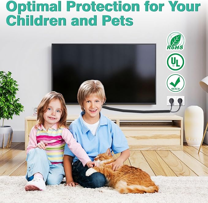 Dog and Cat Cord Protector 10ft - 1inch, Flexible Cable Sleeve for Easy Cord Management, Protects Cables from Pets Chewing, Ideal for USB, Power, Audio and Video Cords - Black