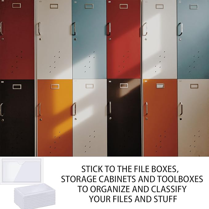 60pcs Self-Adhesive Label Holder,Waterproof Clear Adhesive Label Pockets,2.3x3.7" Transparent Card Holder for Cabinet,Storage Bin,Supermarket,Bookself,Mailbox,Business Card,Drawers