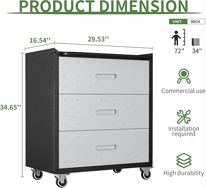 Metal Tool Cabinet,Garage Storage Cabinet System,Wall Cabinet & Locking Rolling Tool Cabinet with Doors and Adjustable Shelves,Steel Tool Cabinets for Home (2 Pcs-StyleC, Black & Grey)