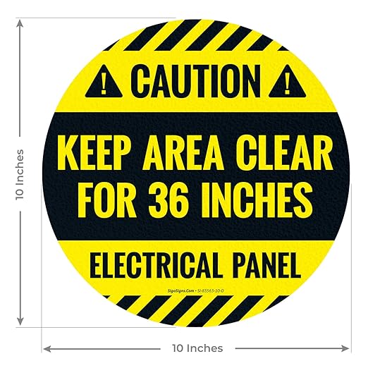 Caution Electrical Panel Keep Area Clear for 36 Inches Circle Floor 10x10 inches, Floor Decal Anti-Slip Adhesive Floor Sign Made in USA