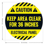 Caution Electrical Panel Keep Area Clear for 36 Inches Circle Floor 10x10 inches, Floor Decal Anti-Slip Adhesive Floor Sign Made in USA