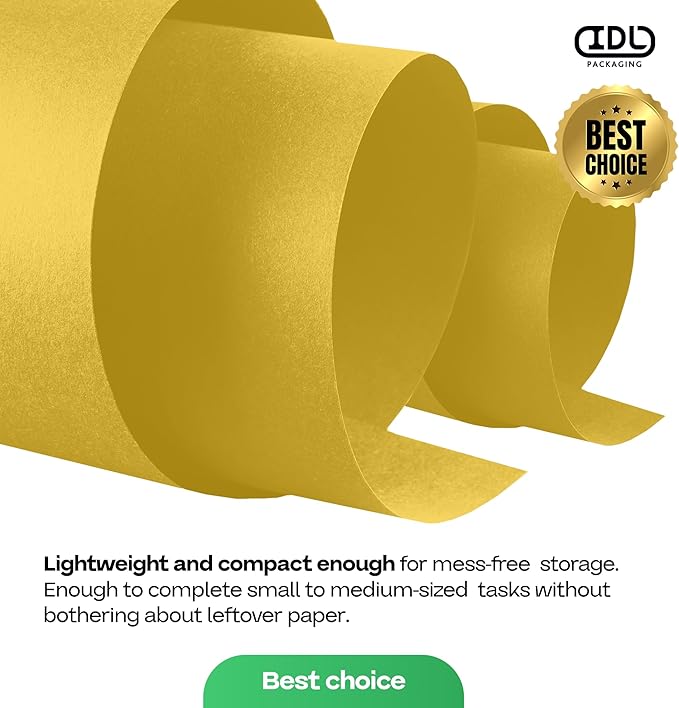Yellow Kraft Paper Roll 12" x 1200" (100 feet) with Cutter - USA-Made Wrapping Paper for Packing, Moving, Shipping & Crafts/Arts - 100% Recyclable Natural Craft Material by IDL Packaging