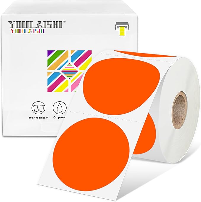 2 inch Dot Stickers Labels Circle Garage Sale Sticker 750Pcs Round Thermal Printer Stickers Printable Writable Price Labels for Yard Sale, Fluorescent Orange