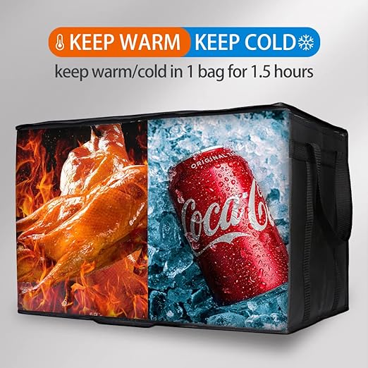 2PK Insulated Food Delivery Bag with Reinforced Hard Bottom - XXXL Thermal Catering Tote for Hot Pizza, Cold Drinks & Meal Boxes - Ideal for Delivery Staff, Restaurants, and Outdoor Events