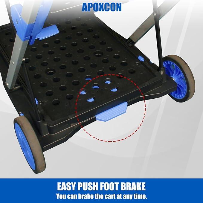 Collapsible Shopping Cart with 2 Storage Crates 2-Tier Portable Utility Cart with Swivel Wheels 200lb Capacity Heavy Duty Folding Shopping Trolley for Office Warehouse Catering (Blue)