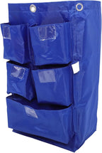 Waterproof Housekeeping Cart Bag with 5 Pockets, Blue Canvas Replacement Cleaning Trolley Bag for Janitorial Supplies and Trash Collection in Hotels and Commercial Cleaning
