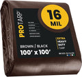 PROTARP Extra Heavy Duty 16 Mil Tarp Cover, Waterproof, UV Resistant, Rip and Tear Proof, Poly Tarpaulin with Reinforced Edges for Roof, Camping, Patio, Pool, Boat. (Brown/Black 100′ X 100′)