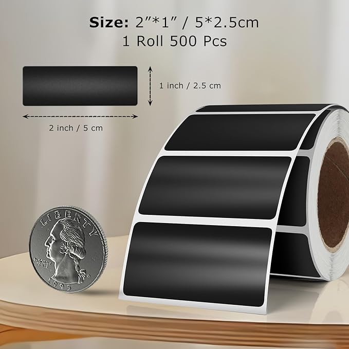 Black Color Coding Labels 1 × 2 Inches Self-Adhesive Vinyl Rectangle Stickers Waterproof Name Tags Removable Roll for Office School Home 500 PCS