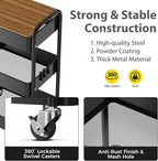 3 Tier Rolling Cart with Table top, Metal Utility Cart, Sturdy Storage Organizer Cart with Locking Wheels & Hooks for Office, Classroom, Kitchen and Bathroom