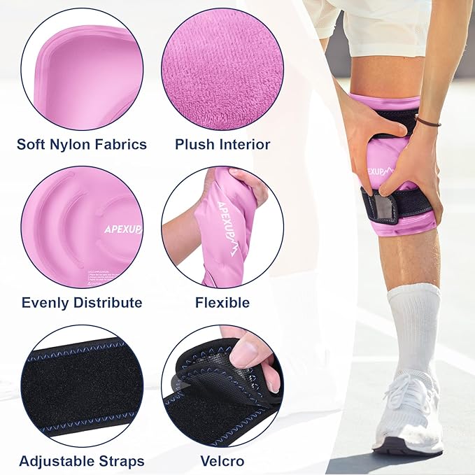 APEXUP Ice Pack for Knee Pain Relief, Large Reusable Wrap After Surgery, Flexible Gel Cold Pack for Injuries, Pain Relief for Back, Shoulder, Elbow, Ankle and Leg (Pink, L, 2PK)