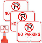 Geetery 3 Pcs No Parking Signs Traffic Cone, 12.6 x 10.43 Inches Plastic Traffic Cone Top Warning Sign for Road Barricade Outdoor Construction Waterproof