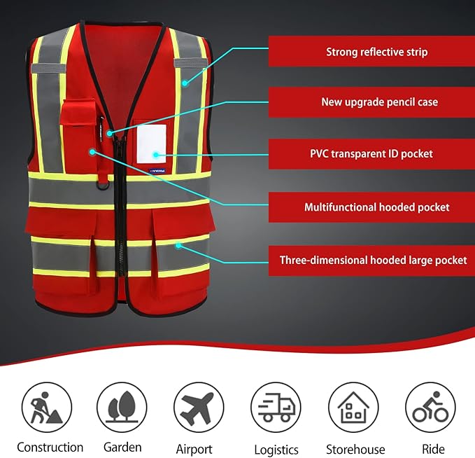 AYKRM Custom Logo Personalised Printed High Visibility Reflective 2 two tone work construction Safety Vest