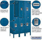 Salsbury Industries 62352BL-U Double Tier 36-Inch Wide 5-Feet High 12-Inch Deep Unassembled Standard Metal Locker, Blue