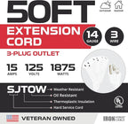 Iron Forge Cable 50ft White Outdoor Extension Cord with 3 Outlets - 14/3 SJTOW Oil Resistant 15 Amp 50ft Extension Cord 3 Prong - Multiple Outlets with Lighted End