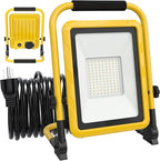 10000LM LED Work Light, 50/80W Patterns Portable Flood Light with Socket & Switch, Outside Work Lights with Stand,16.4 ft Cord, 2 Brightness Modes Adjustable Worklight for Workshop Garage,Construction