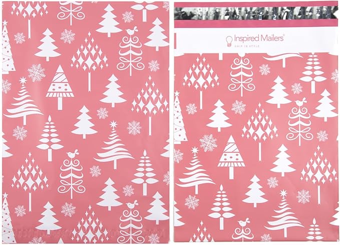 Inspired Mailers - Christmas Poly Mailers 10x13-100 Pack - Christmas Trees (Rose Gold) - Package Bags - 10x13 Holiday Mailers - Holiday Shipping Bags - Polybags for Shipping
