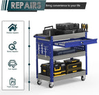 3 Tier Rolling Tool Cart on Wheels with Locking Drawer - Metal Service Cart Industrial Utility Cart for Mechanic - 350 LBS Mobile Storage Organizer for Garage. (Gray-Blue)