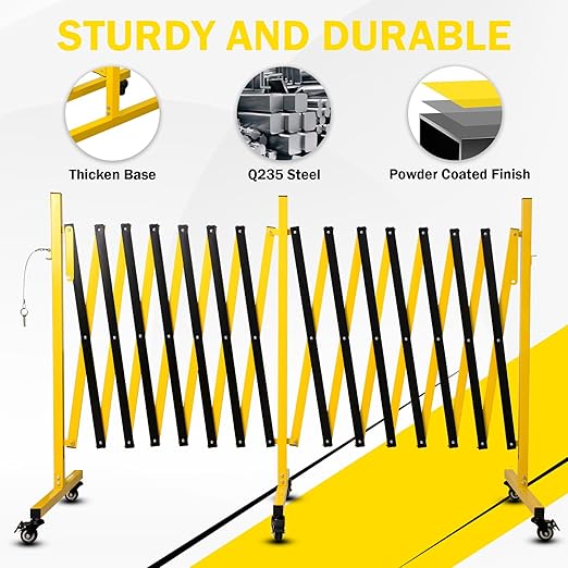 23FT Traffic Barricade with Casters, Metal Expandable Barricade, Folding Security Gate, Retractable Fence Outdoor Barricade Fence for Construction Area, Traffic Control(2pc)