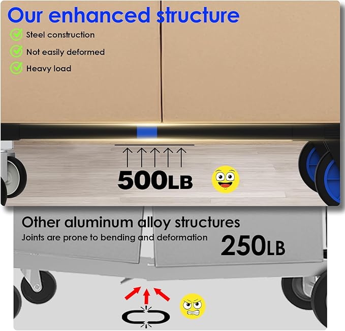 3 in 1 Convertible Hand Truck Dolly Cart with Wheels Collapsible/Folding handtruck Dolly / 2 Straps/Adjustable Height/for Luggages/Cartons/Warehouse/Supermarket/Office / 500 Lbs Load