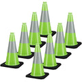 18" Traffic Safety Cones Road Cones, Construction Cone with Rubber Base & Reflective Collars, Restorable Parking Cones, Heavy Duty Road Cones for Traffic Control & Road Safty(8 Pack-Green）