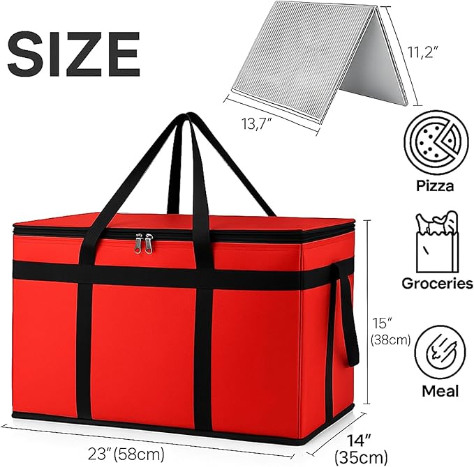 Bodaon 2-Pack Insulated Food Delivery Bag With Hard Bottom, XXXL Pizza Cooler Bags, Grocery Shopping and Catering, Rideshare Delivery Bag, Thermal Cold/Hot Styrofoam Carrier for Travel/Car