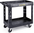 ELAFROS Heavy Duty Plastic Utility Cart 34 x 17 Inch - Work Cart Tub Storage W/Deep Shelves and Full Swivel Wheels Safely Holds up to 550 lbs - 2 Tier Service Cart for Warehouse,Garage, Cleaning