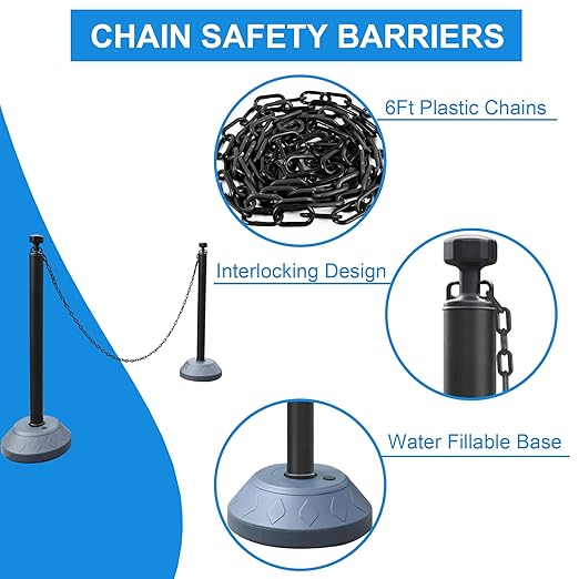 OrangeStar 6 Packs Traffic Delineator Post Cones, Expandable 40” Chain Safety Barriers with 6 x 6.6 Ft Plastic Chains, Crowd Control Stanchion Sets for Outdoor and Indoor