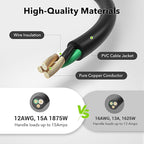 BN-LINK 15ft Outdoor Extension Cord, 15amps,12/3 SJTW Heavy Duty Power Cord, 3-Prong Grounded Plug, Weather Resistant, 1875W, Black, for Lawn, Garden, Appliances, ETL Listed