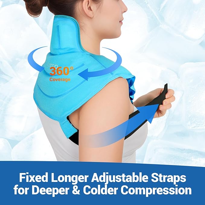 Comfytemp Ice Pack for Neck Shoulders Pain Relief, HSA Eligible FSA Wearable, Reusable Gel Shoulder Ice Pack Wrap, Cold Compression Physical Therapy Recovery for Upper Back, Cervical Injuries (S)
