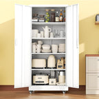 INTERGREAT Metal Storage Cabinet with Wheels, 73" H Rolling Metal Cabinets with Doors and Shelves, White Steel Lockable Cabinet on Wheels for Garage Storage
