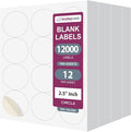 NextDayLabels 2.5 Inch Round Stickers for Printer - Matte White Blank Laser/Inkjet Printable Circles - 1000 Sheets, 12 Per Sheet, 12000 Labels