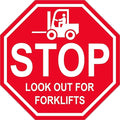 "Stop Look Out for Forklifts" - Laminated Vinyl Floor Sign by Graphical Warehouse - 5S Safety and Security Signage, Visual Communication Tool (18")