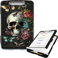 Clipboard with Storage High Capacity Plastic Nursing Clipboards with Pen Holder File Folder Storage Box Clipboard with Heavy Duty Clips for Teacher,Doctor,Offices-Butterfly Skull Flower