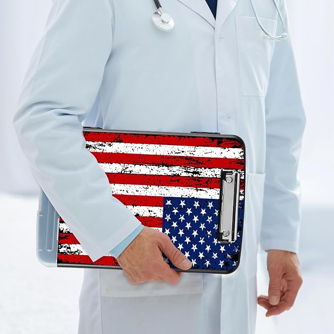 Clipboard with Storage Compartment, 8.5 x 11 Letter Size Side Opening Clip Board with Pen Holder, Hard Portable Clipboard Organizer for Nurse, Teacher, Contractor, Jobsite, American Flag 2