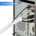 AGPTEK Cable Sleeve Cover, 25ft - 4/5 inch Desk Cord Organizer Cable Hider, Home Office Wire Management Computer TV Wire Loom Tubing, Pet Proof Cord Protector, from Cat Dog Chewing, White