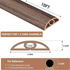 Floor Cord Cover Self Adhesive Cord Hider Floor Extension Cord Covers for Floor Power Cord Protector Cable Management Prevent Cable Trips Cable Cavity 0.32" W x 0.32" H (Smoked Brown Wood, 10Ft)