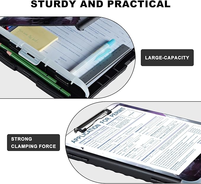 Clipboard with Storage,Storage Clipboard with Pen Holder,Heavy Duty Plastic Storage Clipboard with Low Profile Clip, Clipboard Folder, Teacher Must Haves, Office Supplies,Purple Dragons