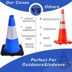 BESEA 6Pack 18 Inch Blue Traffic Cones with 6 Inch Reflective Collar, Heavy Duty PVC Safety Cones with 10.5 x 10.5 Inch Base for Parking, Driving Practice, Sports Training, and Construction