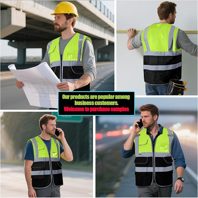 BeautyWill Custom Safety Vest Customized Logo Class 2 High Visibility Reflective Vest with Pockets Construction workwear