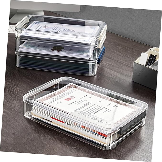 Transparent Stackable File Storage Box for Documents Pet Abs Plastic Organizer Case Clear Design for Easy Content Viewing Home Office School File Holder Small